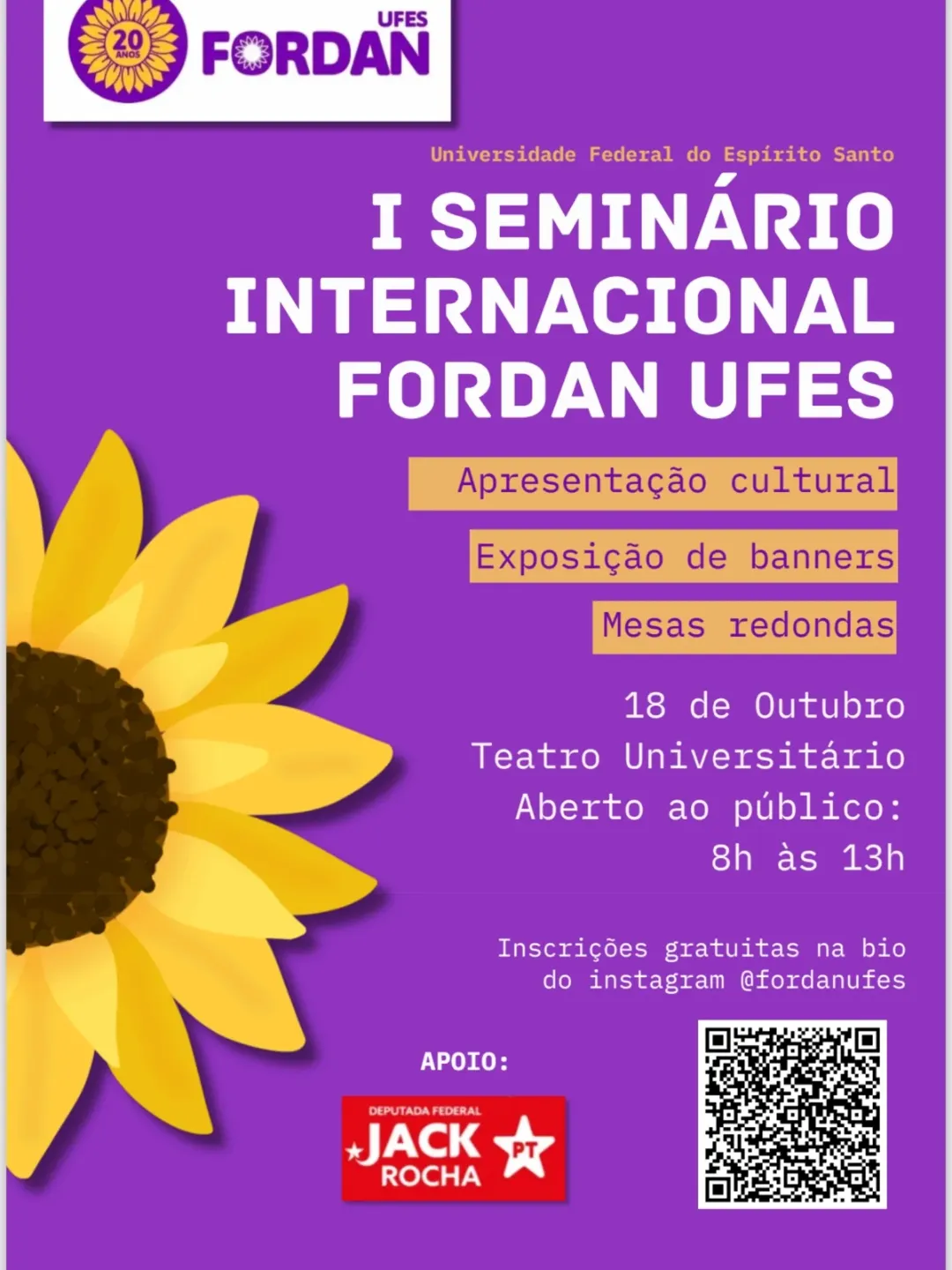 I Seminário Internacional Fordan/UFES 20 anos  – Pesquisa e Intervenção para a Garantia da Vida das Mulheres